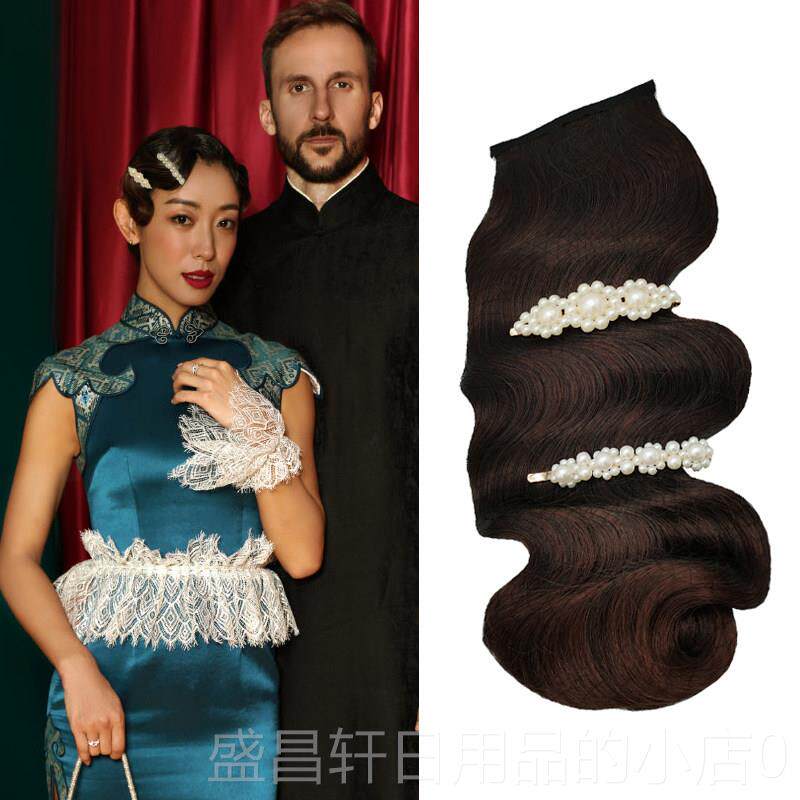 高档上海覆古华发型刘海格发片旗风老上海发髻袍大波浪假发来自中