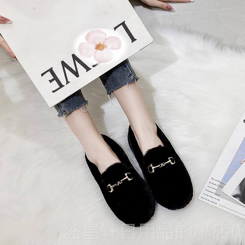 高档毛毛鞋女秋冬外穿加绒底2024年新款棉红百搭兔毛鞋网平底厚豆