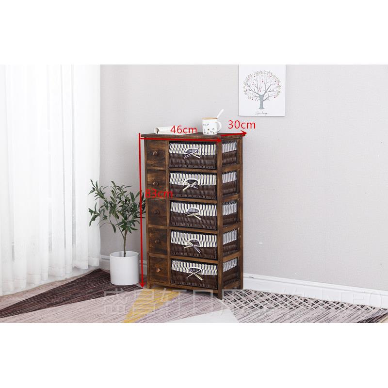 高档实木田园收柜白色床头柜纳简约床边柜柜客厅藤编抽屉斗柜 储