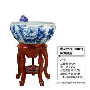 高档景德镇陶瓷鱼缸喷循泉喷水环增氧过器滤手绘水锦鲤缸乌山龟缸