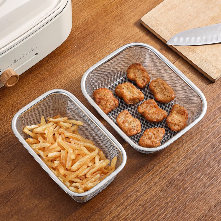 不锈钢方形油炸篮沥油盘