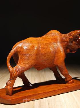 高档花木雕刻牛梨摆件实木工品家居客厅关店铺办公艺室装饰玄开业