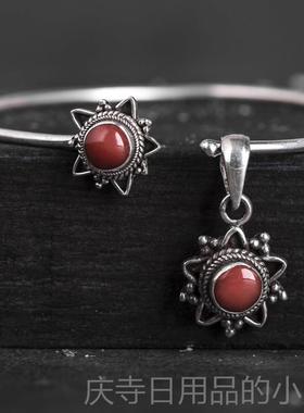 高档泊尔尼手工925银古饰品宝石手镯吊坠 覆女个性 手錬 创意民族