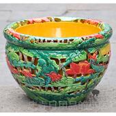 高档 双层 鱼缸睡莲碗莲书画缸 包邮 景德镇器陶瓷手绘雕缸刻镂空