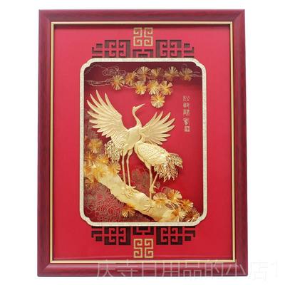 高档松鹤寿 创意长辈龄送生日贺寿礼物 祝寿老家人寿辰金箔画礼品