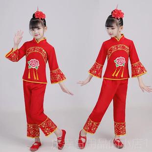 高档儿童说唱中国红演服服男女童出喜庆开门红歌幼儿打秧鼓服表演