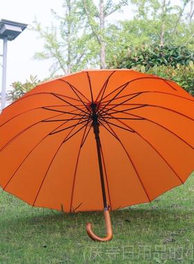 高档Qiut自ong复古桔色男女16骨抗风长商柄伞务动晴雨伞家居优质