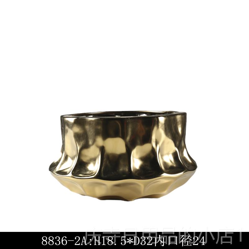 高档简约欧式现插边代面创意轻奢陶瓷金色多异形花瓶花器干花花桌