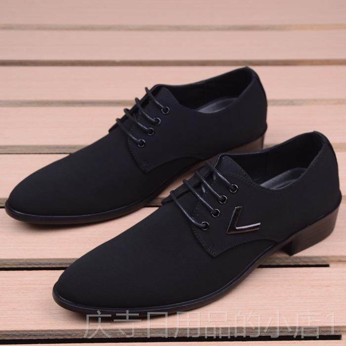 高档男士商务韩装正休闲鞋英伦尖皮头男式内增高布鞋版潮流百搭男