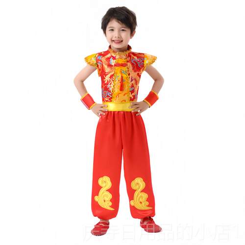 高档六一儿童喜庆歌演出服幼儿武术服中秧风国打鼓服开门红园舞蹈