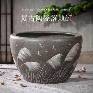 正品陶瓷缸古法生态养鱼缸阳台小水睡池院鱼老式大水缸庭大号莲荷
