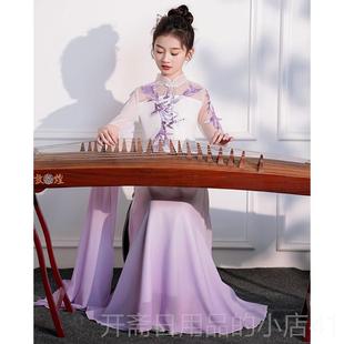 正品女童超仙主持古筝服高端雪学纺水袖礼表服裙中生艺考舞人台演