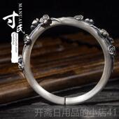 正品 寸匠银坊云南手工制作覆实古立体高艺雕工刻圆柱心梅花手镯.