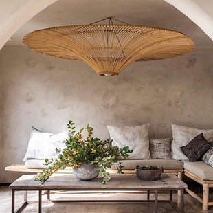 侘寂风吊灯复古餐厅高端酒店民宿客厅卧室装 藤编灯具 饰东南亚风格