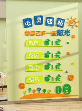 心理咨询室文化布置装饰儿童之家挂图心灵驿站健康辅导墙面贴纸画