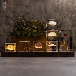 格格物商店胡桃木方型发光底座小夜灯氛围灯4cm5cm立方体摆件适用