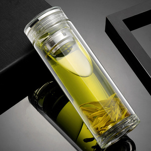 俊范水杯水晶双层玻璃杯大容量便携女男士办公室单层泡茶杯耐高温