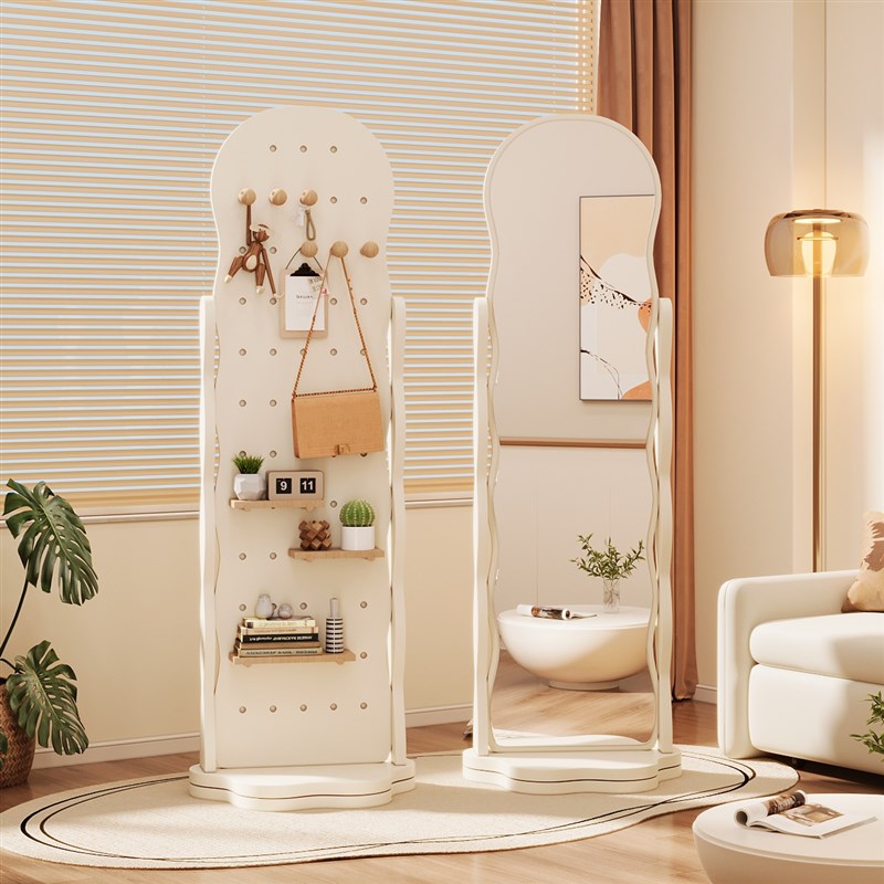 旋转洞洞板穿衣镜挂衣帽架一体镜子全身落地镜女生家用卧室试衣镜