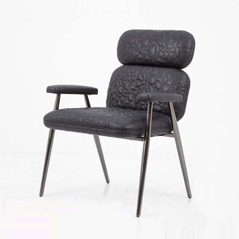 意大利极简创意餐椅鹅卵石纹单人不锈钢电脑椅高级感扶手靠背凳子