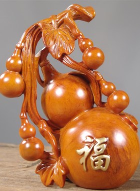 花梨木雕葫芦摆件实木质多子多福禄五福临门工艺品装饰桌面小摆件