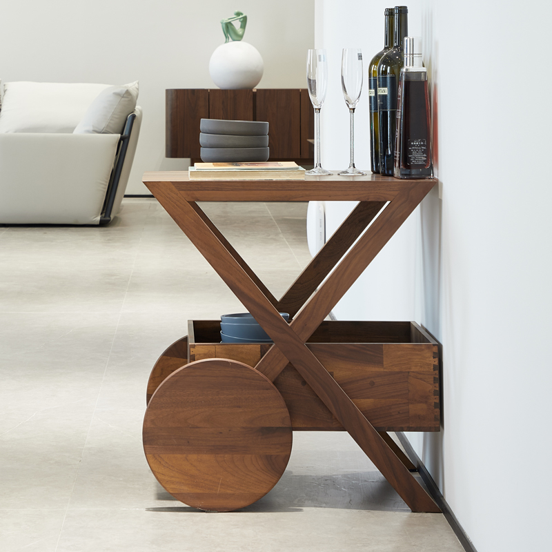 北美黑胡桃木餐边柜实木餐车意式茶水几家用客厅茶水柜茶水台茶柜