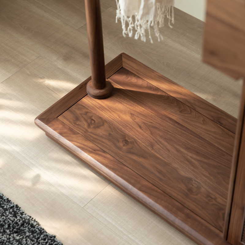 简约实木衣帽架现代卧室多功能挂衣架北美黑胡桃落地式抽屉柜衣橱