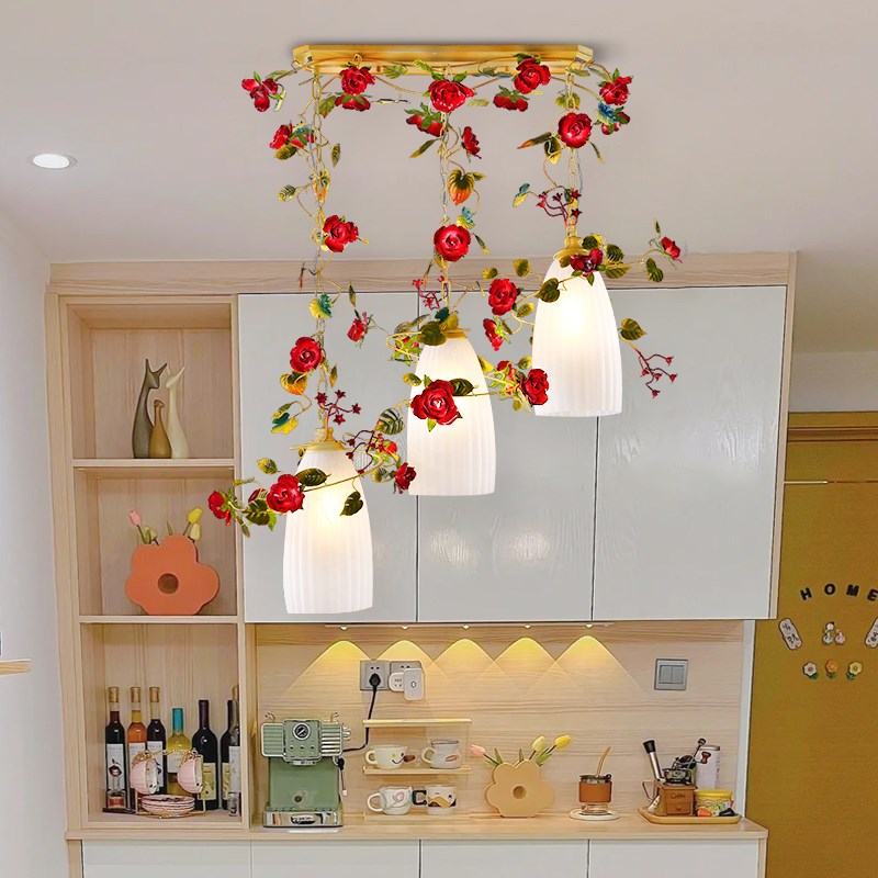 美苑 铁艺田园风格灯饰灯具欧式铁艺花灯花草灯餐厅灯吊灯餐吊灯