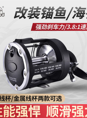 科迈龙可视锚鱼全金属头渔轮海钓轮鼓式轮船钓轮鼓轮带泄力鱼线轮