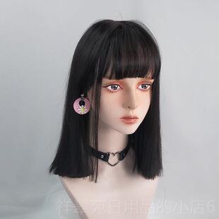 高档黑色一刀切顶锁骨发假发女中长发网红漫头画刘海直长发自然整