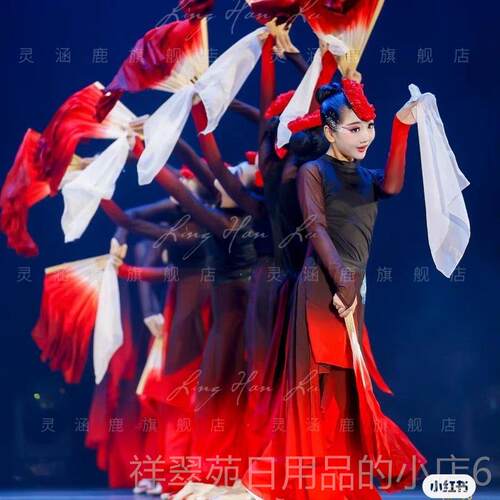 高档伞儿童古典舞溯舞跃蹈飘逸女渐服层中国风扇子舞舞演出服群舞