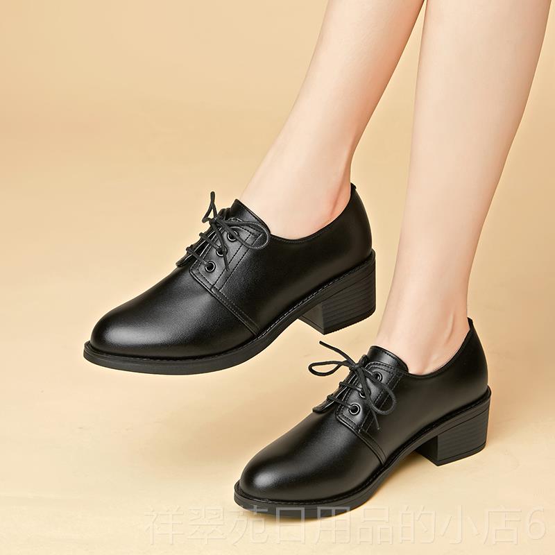 高档真皮中年女士皮鞋春秋粗跟单鞋中跟英伦软妈底工作鞋休41闲鞋