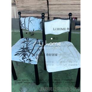 高档白条纹妆实木椅子椅中古家用餐复古画沙黑发椅设计师款化装化