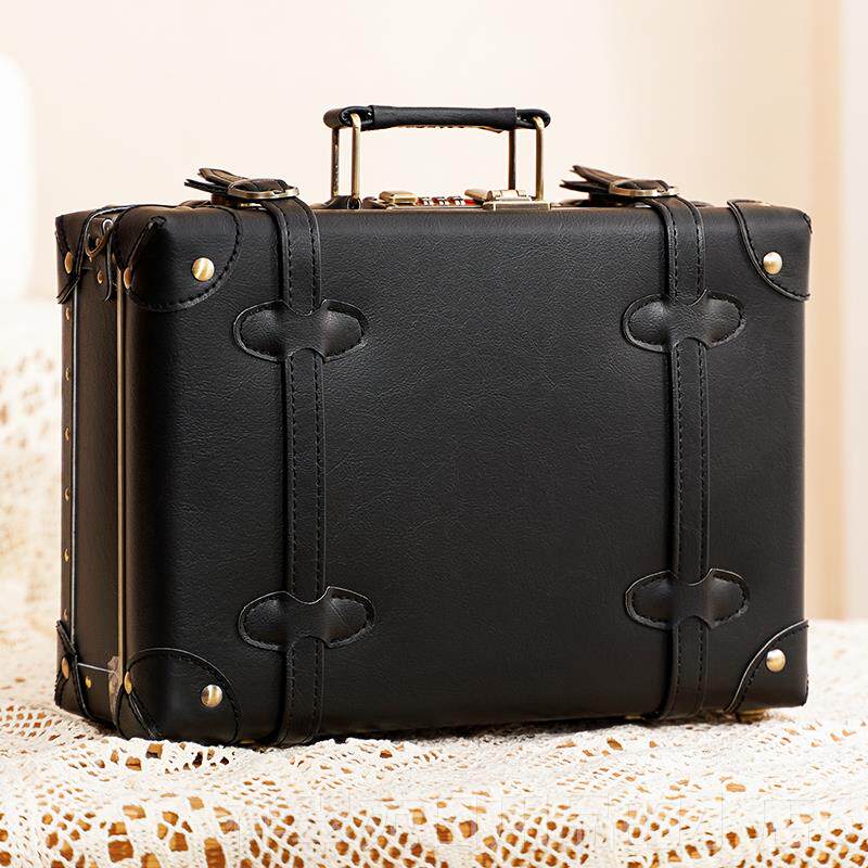 高档覆古手提箱612寸收纳妆箱化1寸短途行箱密码李箱英伦风老式皮