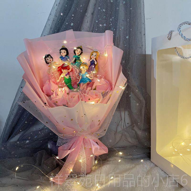 高档女孩生日礼送童物儿艾莎公主创意公仔花束女童女儿1岁高档0六