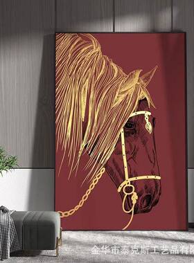 现代轻奢红色烫金骏马挂画玄关过道走廊装饰画客厅大幅高级落地画