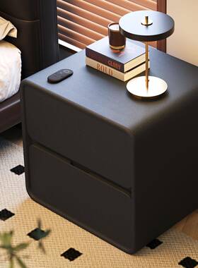 黑色床头柜现代简约2025新款卧室床边柜实木置物收纳柜简易储物柜