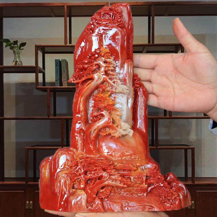 寿山石雕刻摆件 貔貅摆件 大号橱窗陈列山水 仿寿山石