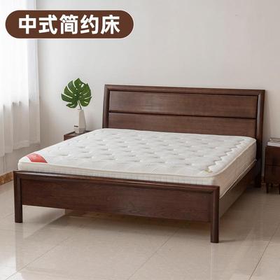 家用卧室实木双人床1.8米中式靠背复古楸木原木婚床气压储物
