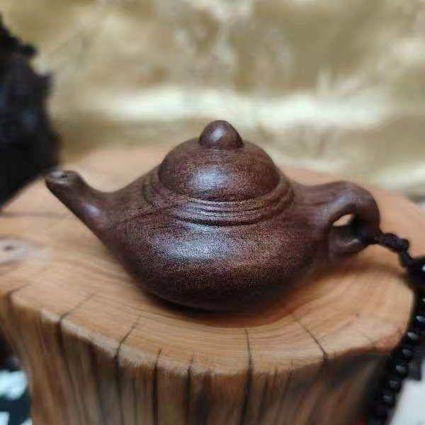 7cm印尼沉香木雕摆件把把壶光面壶文玩把件挂件茶壶实心精雕