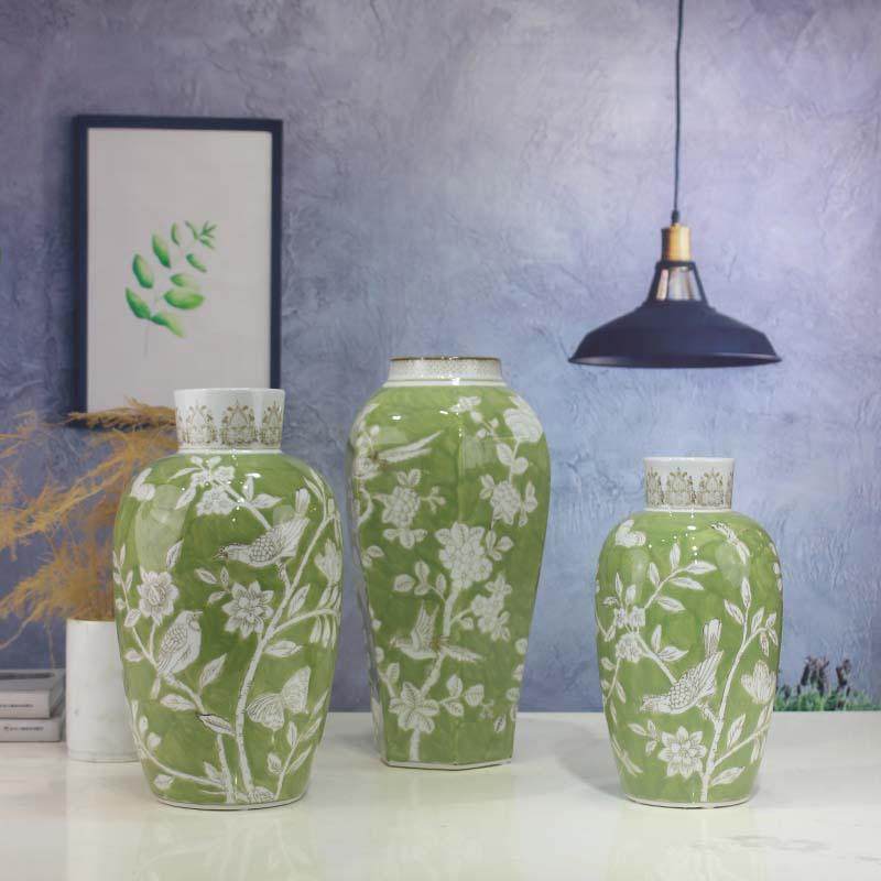 新中式手绘陶瓷花瓶摆件软装饰品客厅玄关复古青花瓷花瓶摆件花瓶