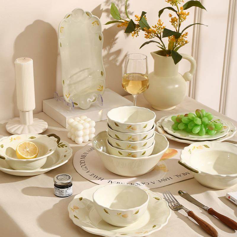 松发瓷器釉下彩桔梗花边双耳汤碗鱼盘家用陶瓷高颜值饭碗深盘餐具,电子元器件市场,其它元器件,淘宝优惠券,粉丝福利购,淘宝优惠卷