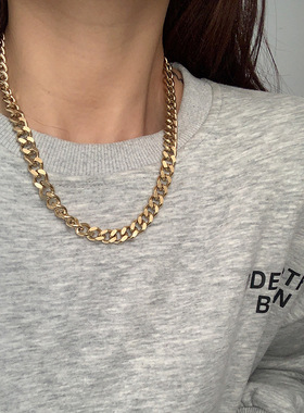 欧美街拍时髦精钛钢粗链条项链