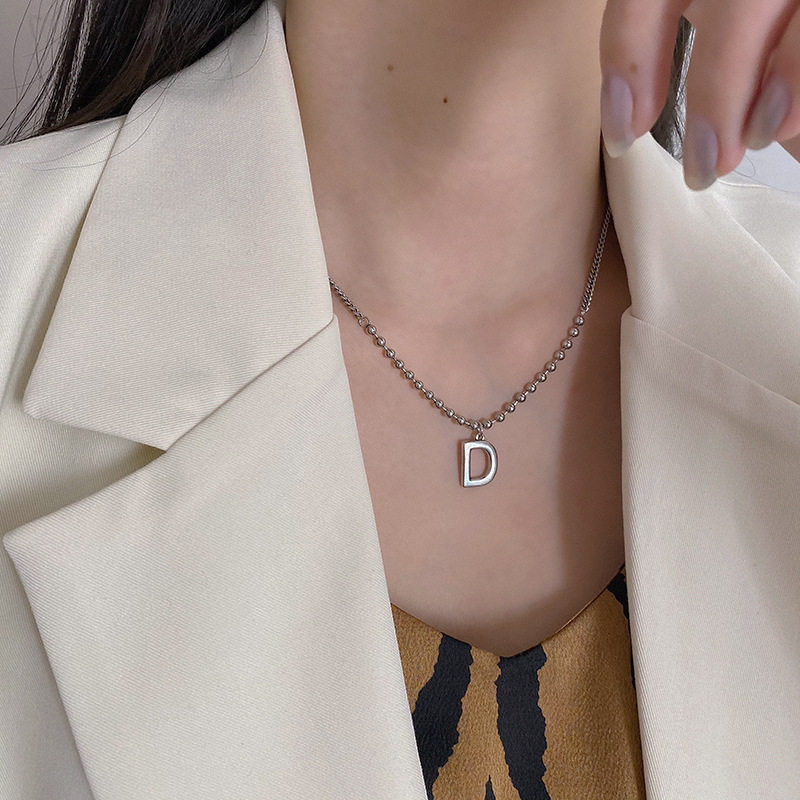 欧美D字母925纯银项链长款2026年新款女网红百搭颈链配饰个性独特