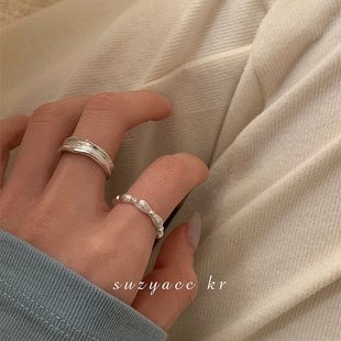小众设计肌理感银色戒指女简约轻奢高级感食指戒可调节suzyacckr