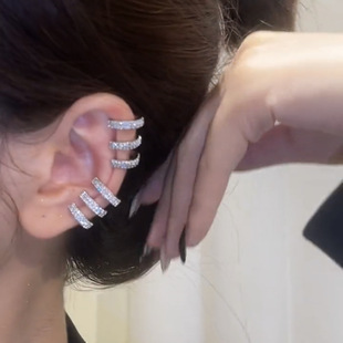 简约三层满钻耳骨夹小众设计百搭无耳洞耳环女轻奢高级感精致耳夹