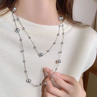 满天星高档灰珍珠项链毛衣链长款锁骨链小众高级感气质精致颈链