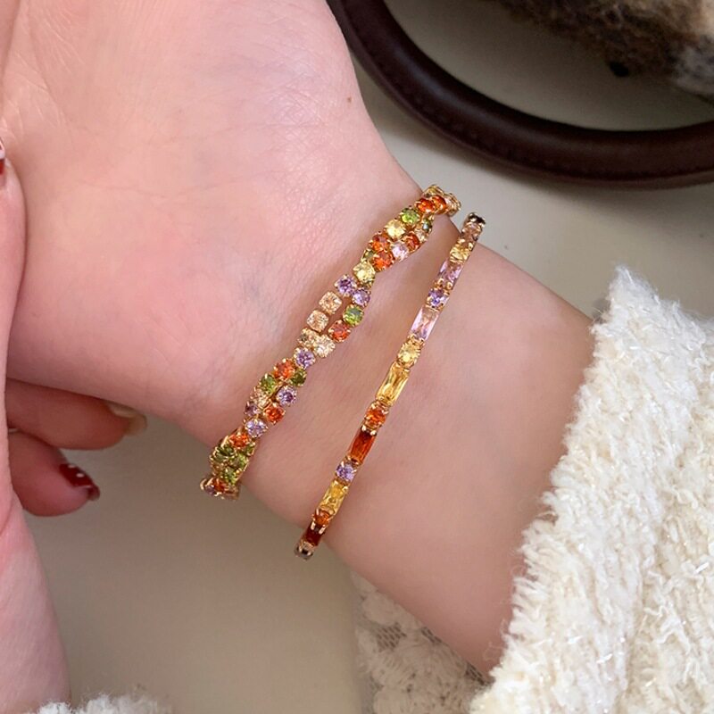 多巴胺锆石手镯女叠戴高颜值彩色设计感麻花扭结精致绝美手链手饰