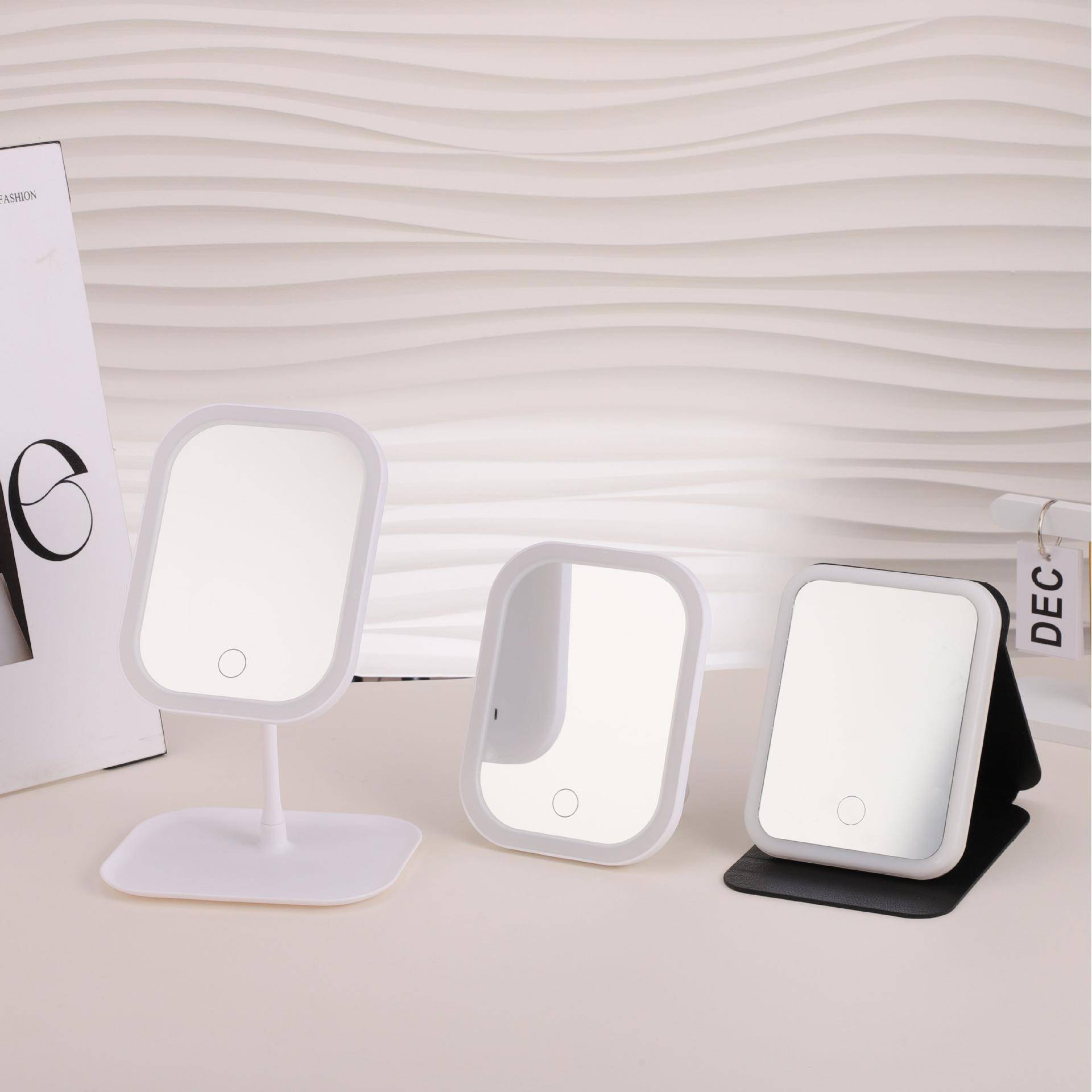 家用LED带灯化妆镜桌面多功能化妆镜子可调节台式梳妆镜厂家