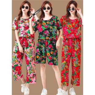 东北大花布衣服男女伴娘晨袍闺蜜生日派对姐妹装 聚会年会演出套装