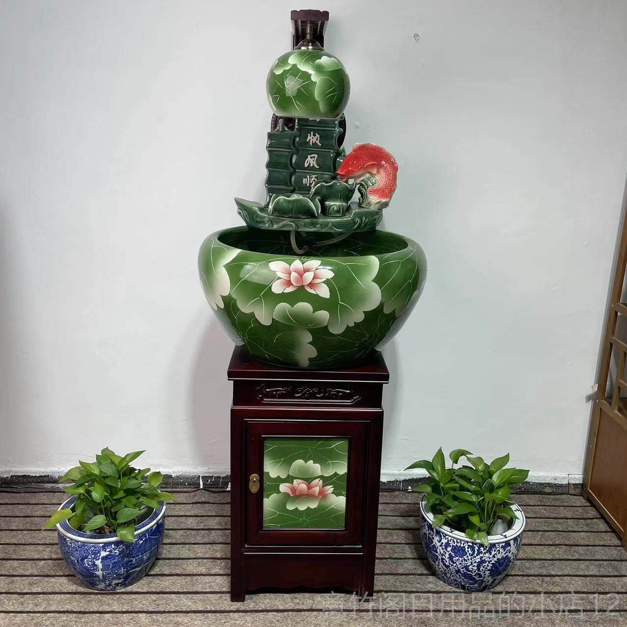正品景德镇陶瓷鱼柜式金鱼缸地鱼缸缸家用公玄关客厅养鱼盆办室摆